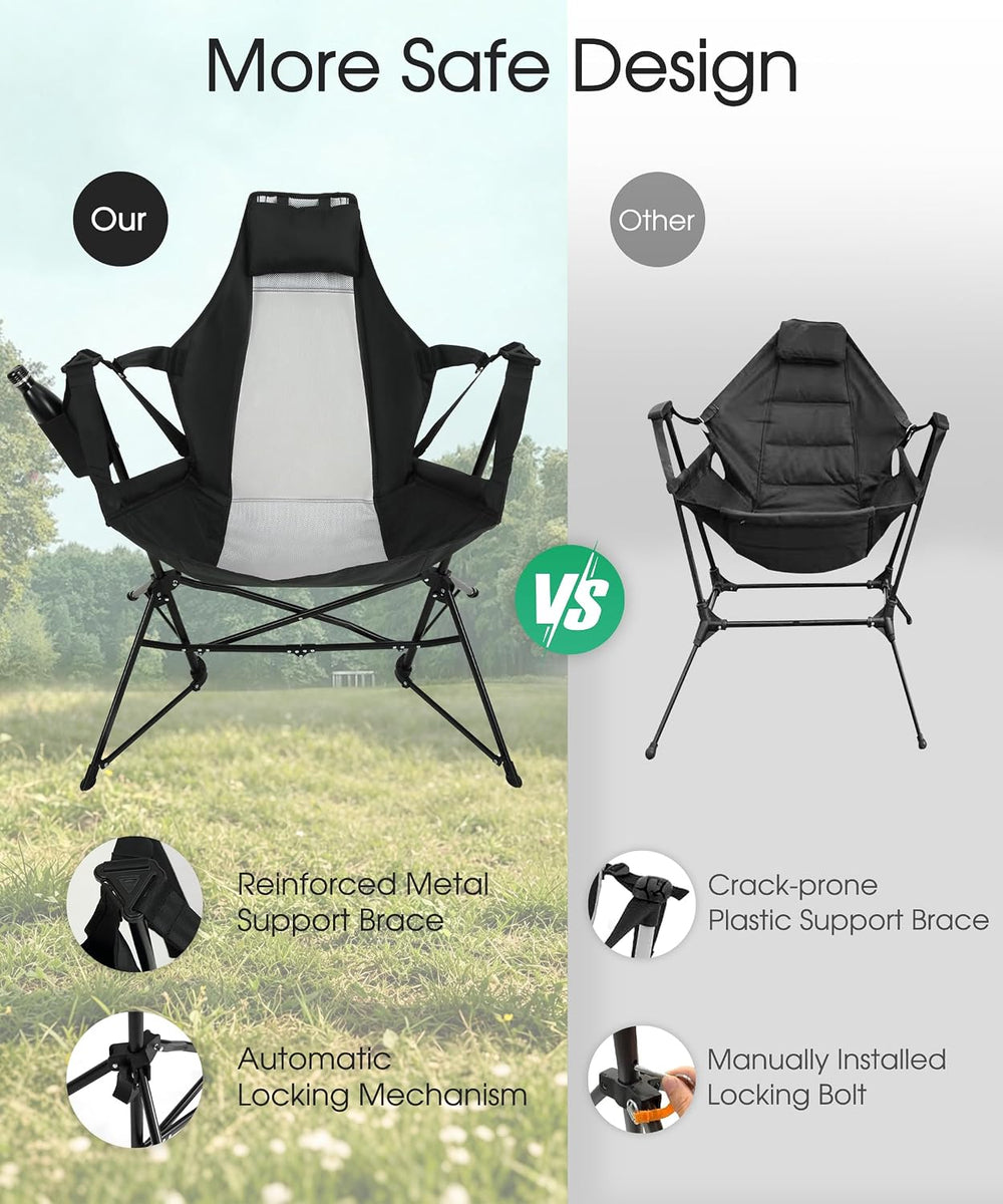 Hammock Chairs, Swinging Camping Chairs, Set of 2, Black