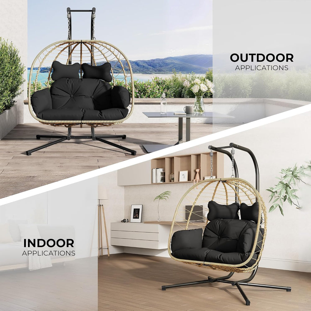Bifanuo Double Hanging Egg Chair with Stand, Outdoor Indoor Swing Chair with ...