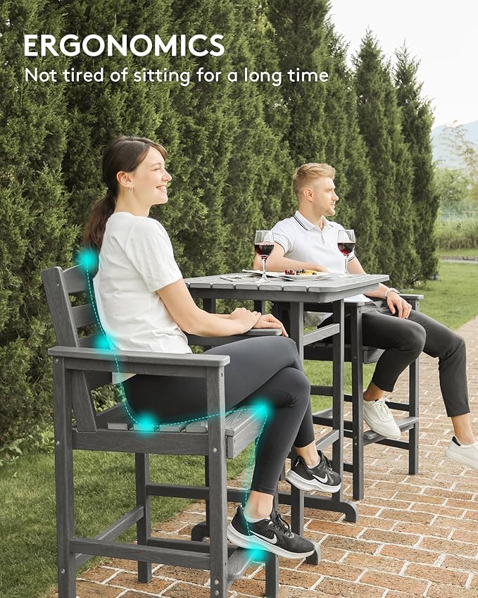 SERWALL Balcony Adirondack Chairs and Table 3 Pieces Set, Adirondack Bar Heig...