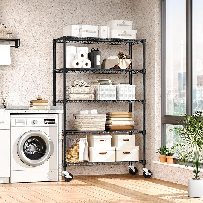 5-Shelf Storage Shelves,Wire Shelving Heavy Duty Metal Storage Shelving Unit ...