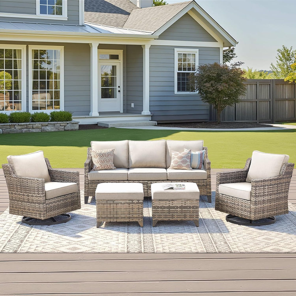 Outdoor Patio Furniture Set-5 Pieces All-Weather Wicker Outdoor Furniture wit...