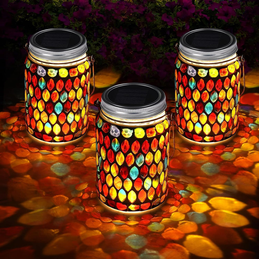 3 Pieces Solar Powered Mosaic Lights, Outdoor Hanging Solar Lantern Lamp Wate...