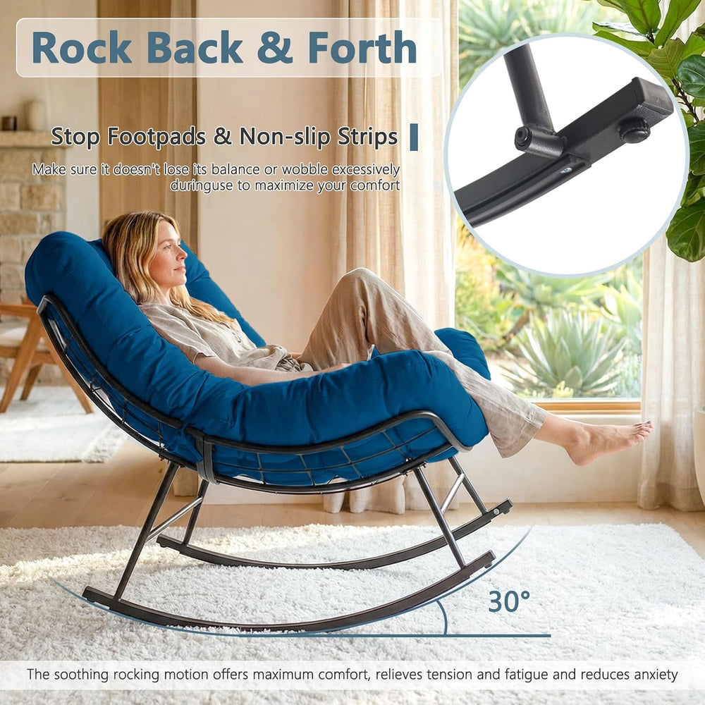 Cushioned Papasan Rocking Chair for Outdoor Indoor, Oversized Outdoor Rocking...