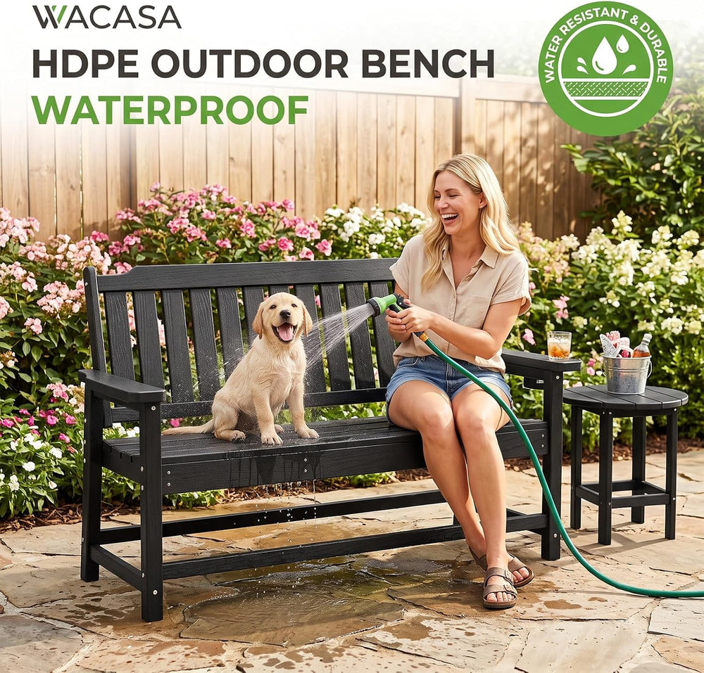 WACASA 48" Outdoor Bench Set of 2, HDPE Weatherproof Porch Bench, 2-Pers...