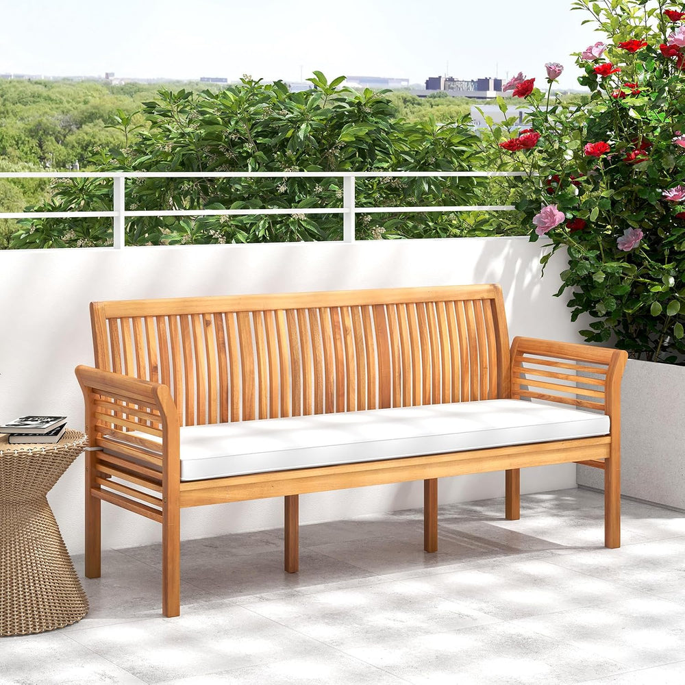 RELAX4LIFE 62.5’’ Outdoor Bench Acacia Wood - 3-Person Patio Bench w/Backrest...