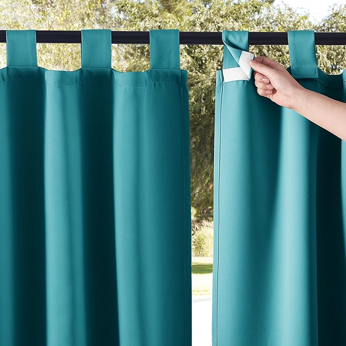 NICETOWN 2 Panels Peacock Teal Patio Curtainss Outdoor Waterproof with Self-A...