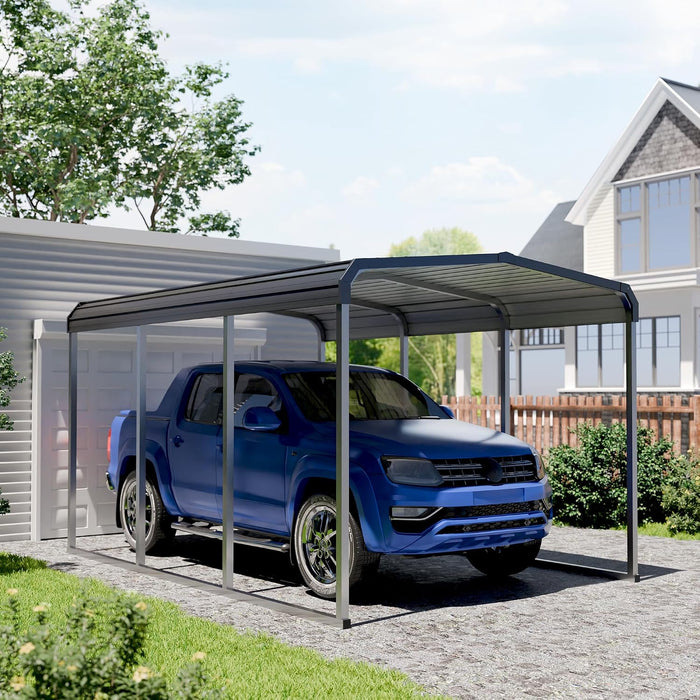 10x15 FT Heavy Duty Metal Carport Kits with Galvanized Steel Roof and Frame, Outdoor Carport Canopy Enhanced Base, Extra Large Car Garage Shelter for Car, SUV, Truck and Boats, Gray