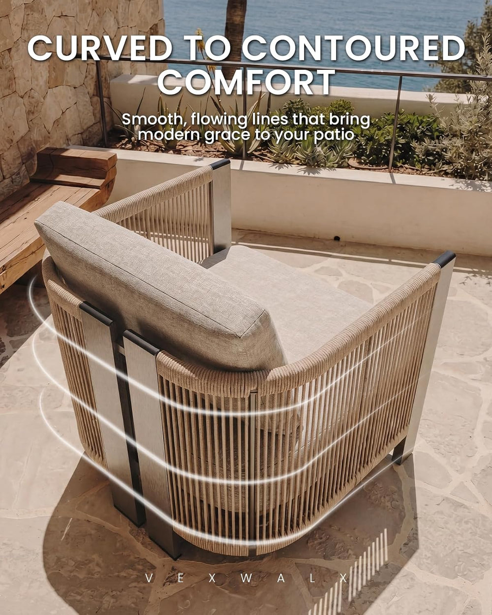 Luxury Patio Furniture Set, 5-Piece Curved Outdoor Furnitrue Set with Weather...