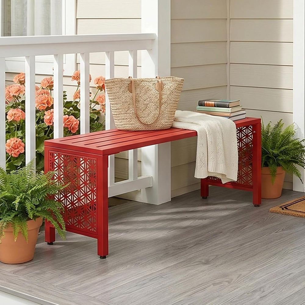 VINGLI 40in Outdoor Metal Bench, All-Weathe Backless Patio Bench with Slatted...