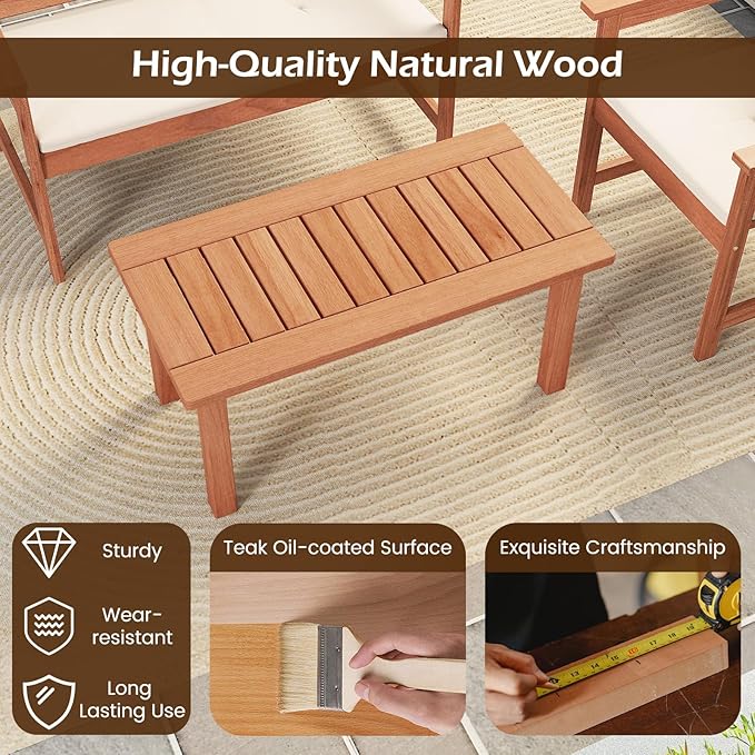 Tangkula Outdoor Coffee Table, 35.5” Patio Table with Slatted Tabletop, Recta...