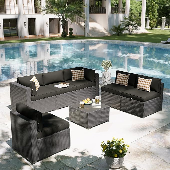 Aoxun Patio Furniture Set, 7 Piece Outdoor Sectional Sofas with Waterproof Co...