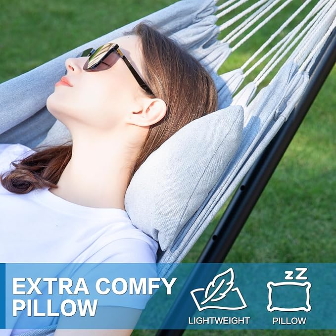 PNAEUT Double Hammocks with Stand for Outside, Portable Space Saving Heavy-Du...