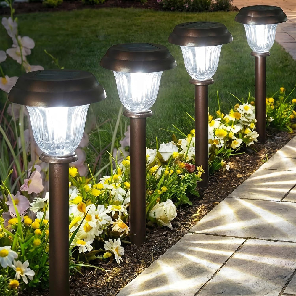 Solar Lights Outdoor, 6 Pack Brushed Stainless Steel Glass Solar Pathway Ligh...