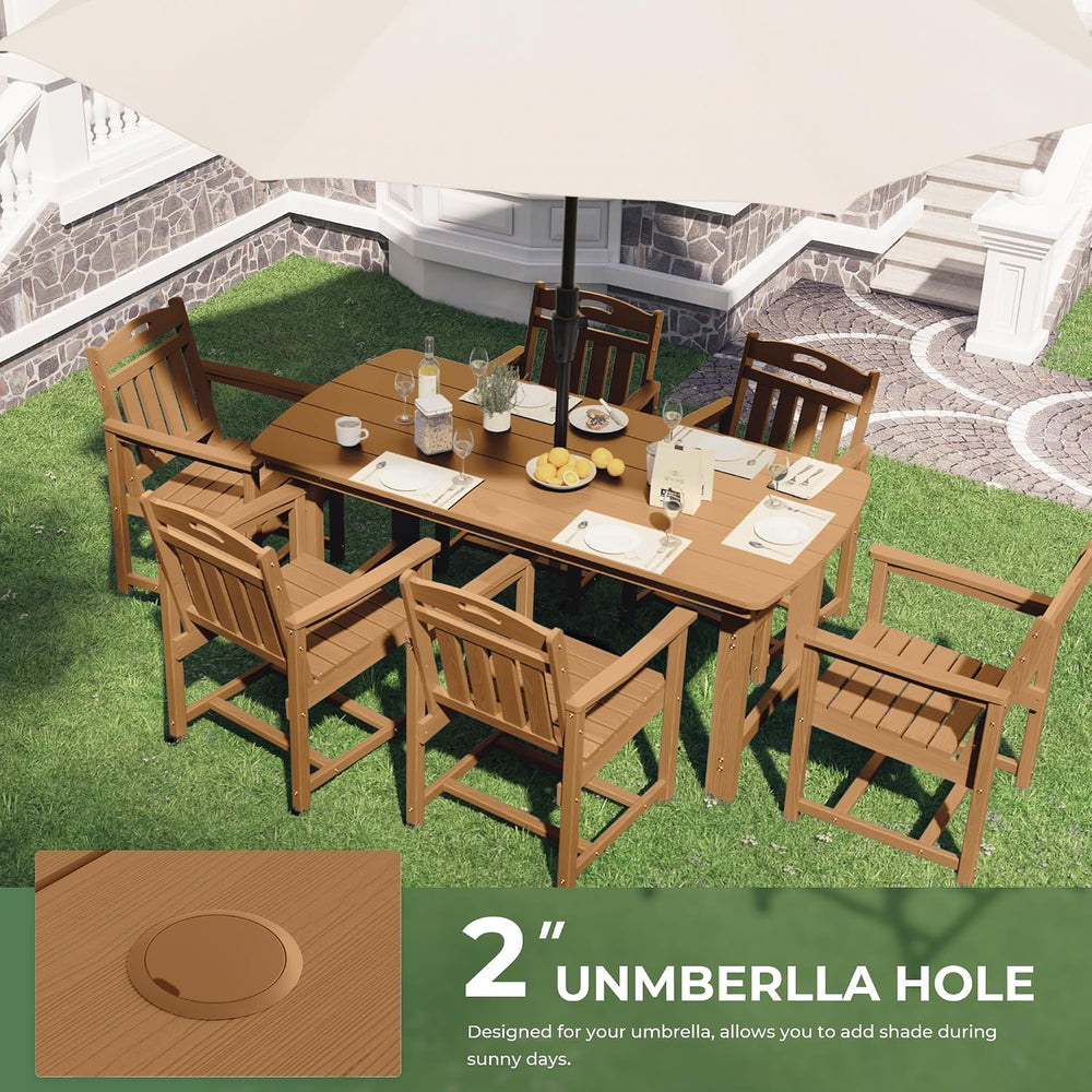 HDPE Outdoor Dining Set, Patio Table and Chairs Set, All-Weather 7-Piece Outs...