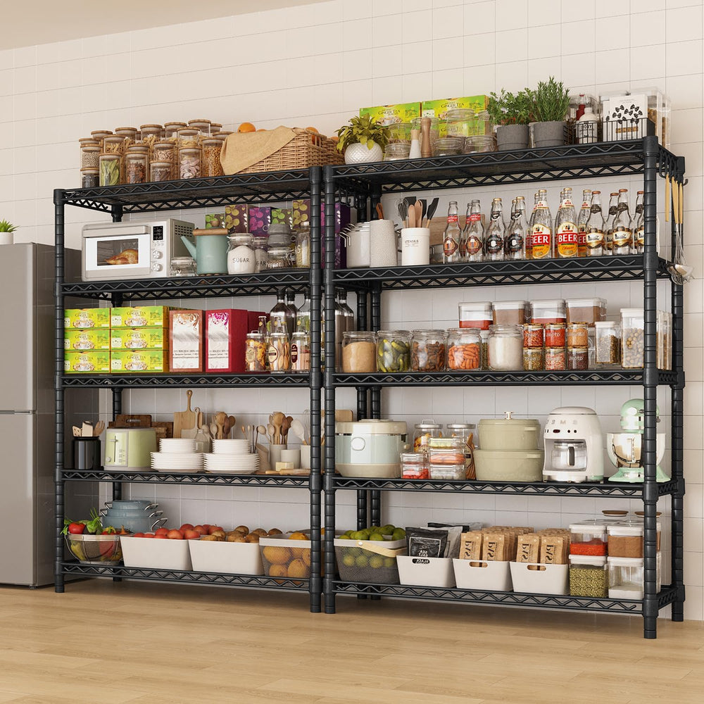 5 Tier 36" W x 14" D x 74" H Rolling Wire Metal Storage Shelve...