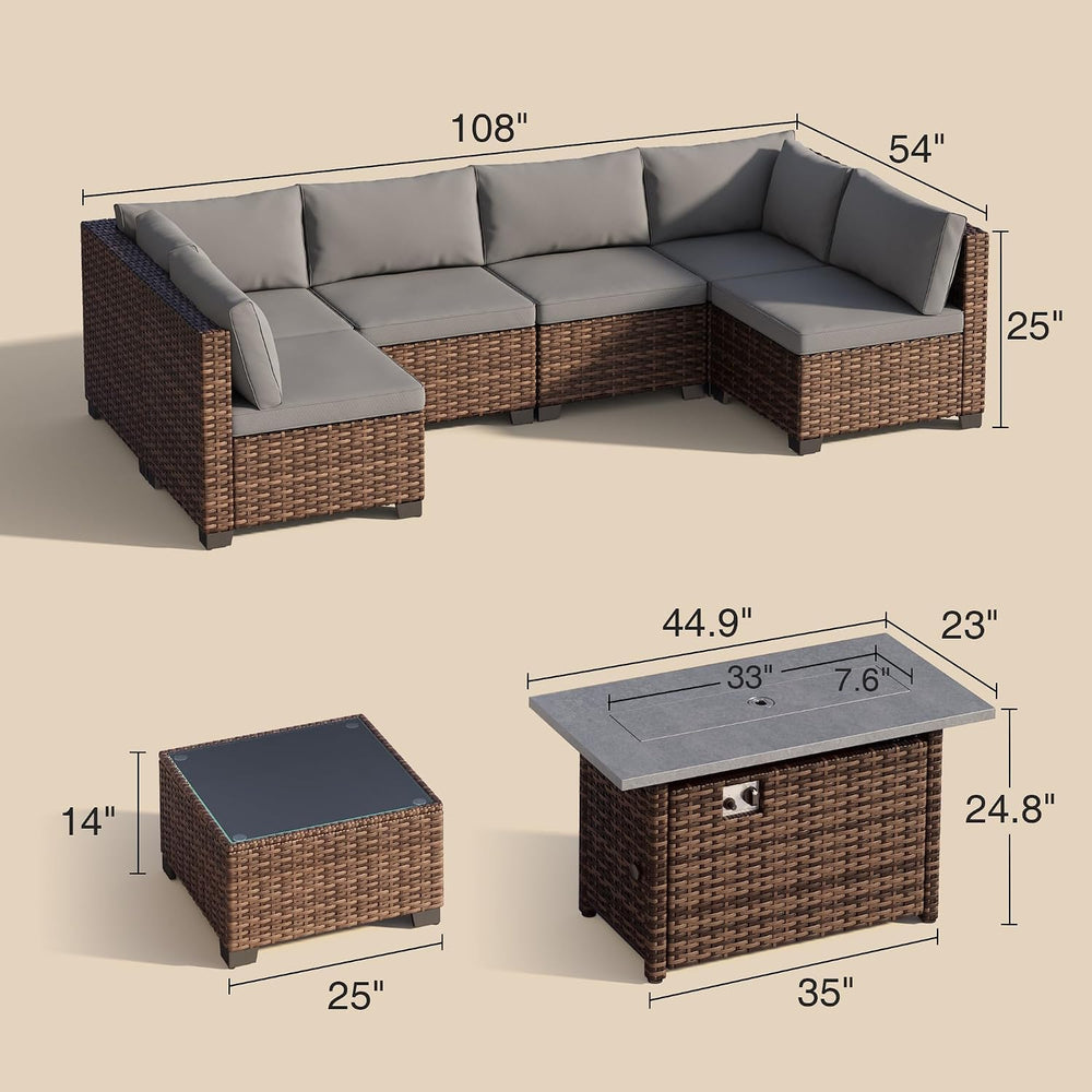 Qsun 8 Pieces Outdoor Patio Furniture Set with 44.9" Fire Pit Table, All...
