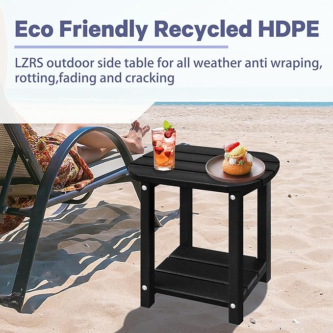 LZRS Outdoor Side Table - 2-Tier Adirondack HDPE Patio End Table for Pool, Po...