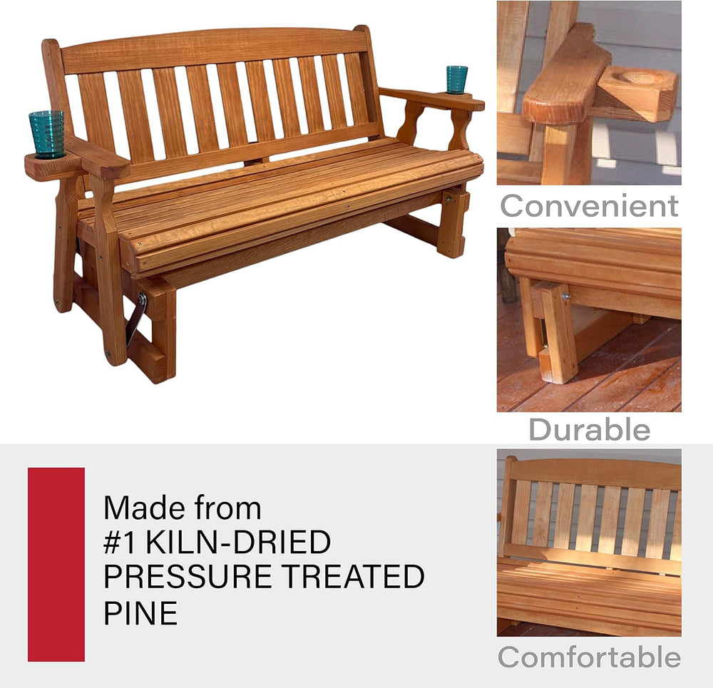 Amish Heavy Duty 800 Lb Mission Pressure Treated Porch Glider with Cupholders...
