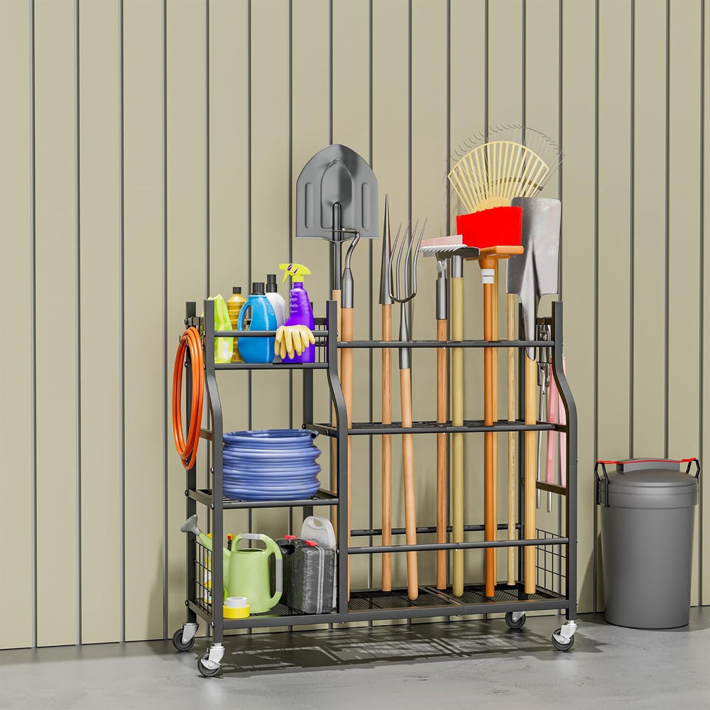 Garden Tool Organizer with Wheels for Garage and Shed, Spacious Tool Storage,...