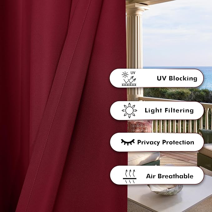 BONZER Outdoor Waterproof Curtains for Patio Privacy Grommet Light Filtering ...