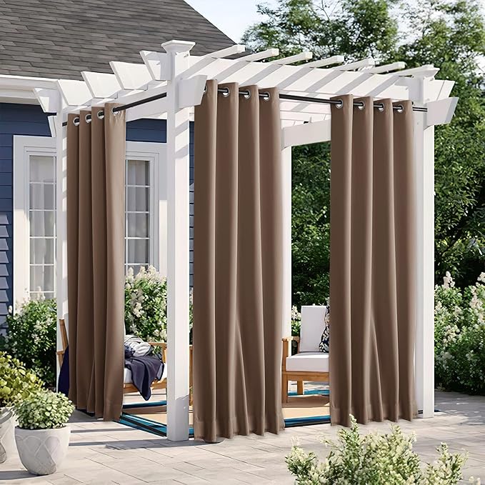 NICETOWN 2 Panels Outdoor Curtains for Patio Waterproof Top & Bottom Grom...