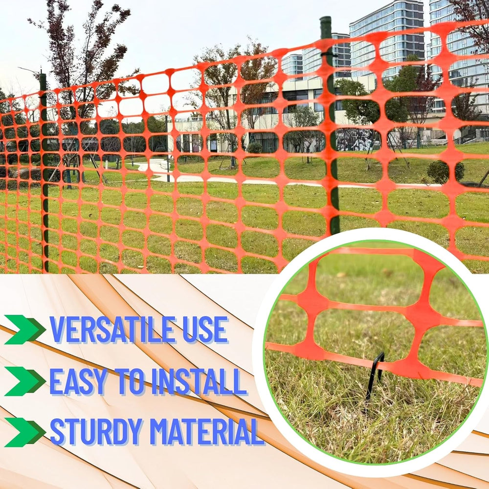 PotatoLife 23.6" x 100',Orange,Plastic Safety Fence with Stakes,Snow...
