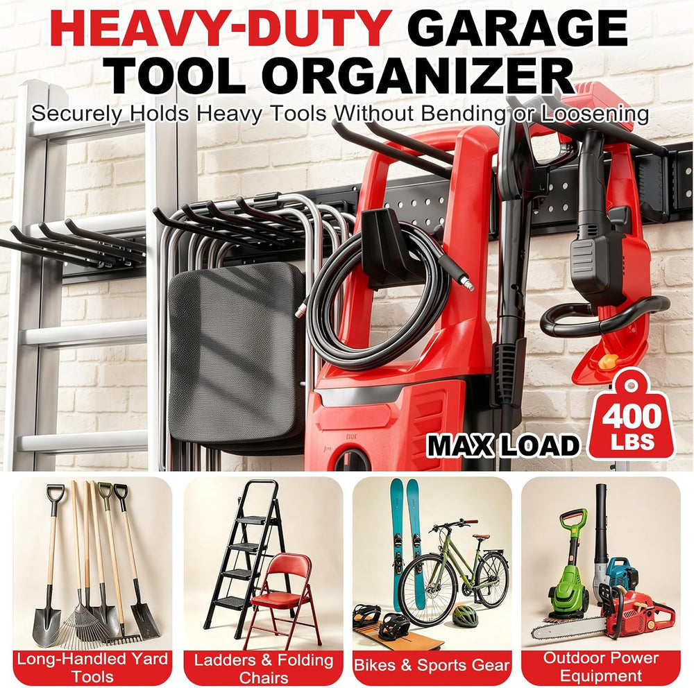 Garage Tool Organizer Wall Mount 49.5 inches with 10 Adjustable Heavy-Duty Ho...