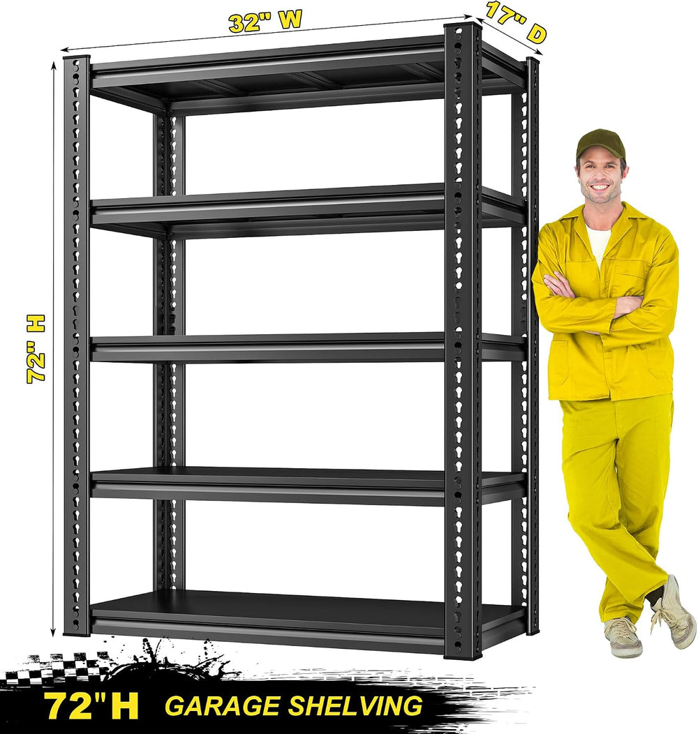 REIBII Garage Shelving Load 2000 LBS, Adjustable 5-Tier Storage Shelves, Meta...