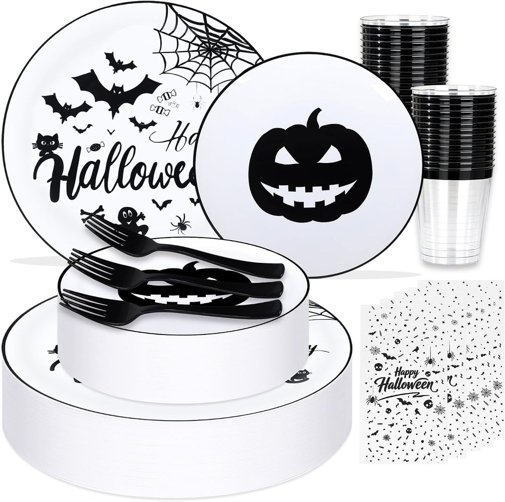 150 Pcs Black Halloween Tableware Party Supplies Serve 30