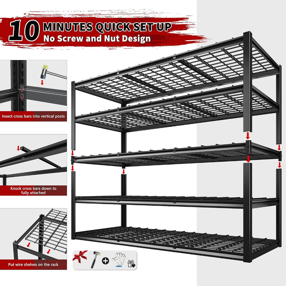 REIBII 60.1" W Heavy Duty Garage Shelving,3050LBS Metal Shelving for Shop