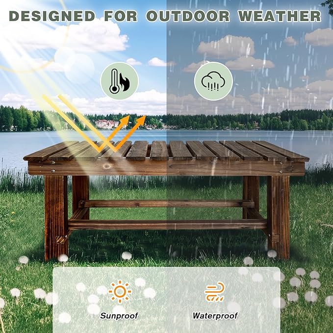 Outdoor Garden Bench, 2-Person Wood Patio Bench Weatherproof Outdoor Backless...