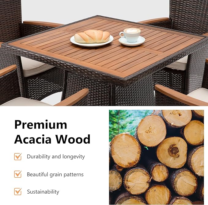 RoyalCraft 5 Piece Patio Wicker Dining Sets for 4, Water-Resistant Rattan Out...