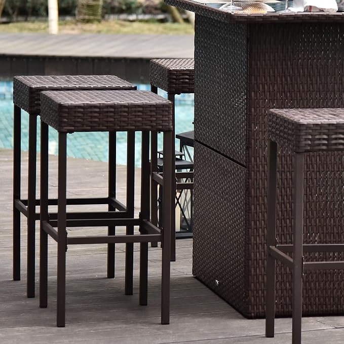 Outsunny 5 Pcs Rattan Wicker Bar Set, High Top Outdoor Table and Chairs, Bar ...