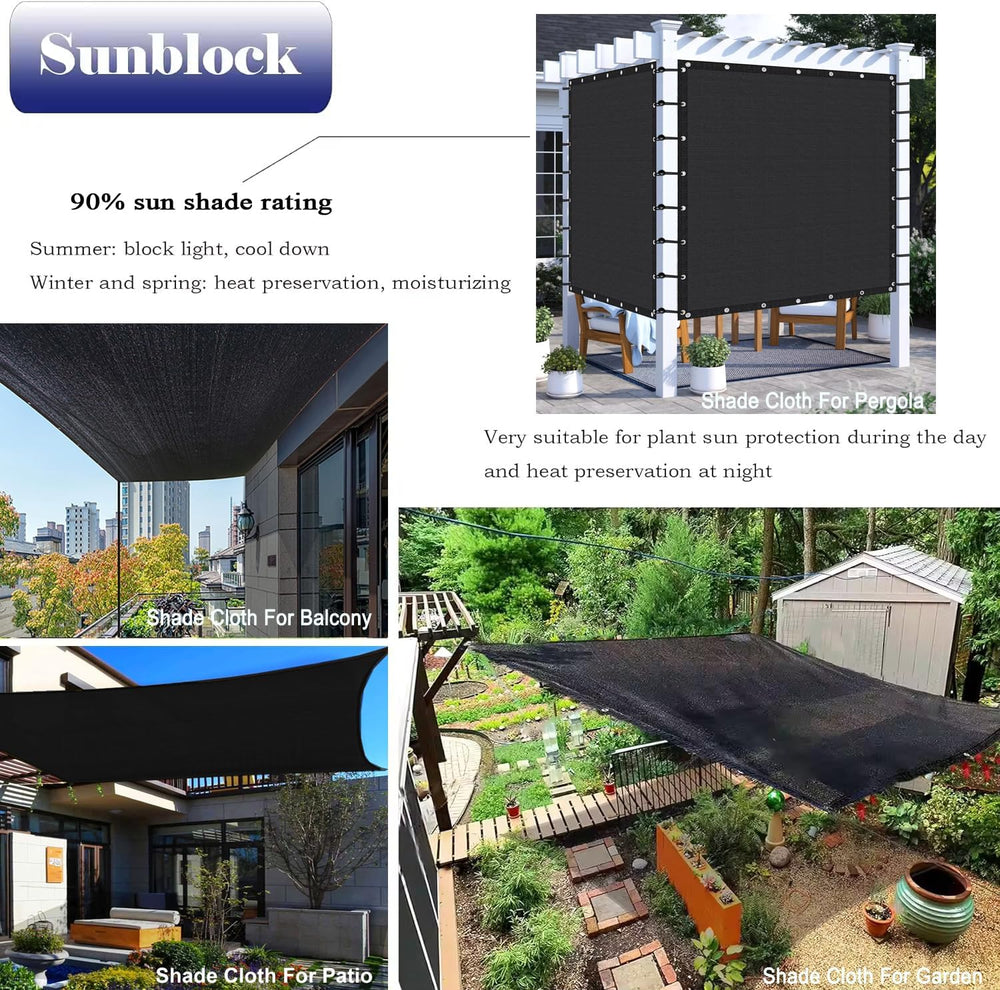 90% Shade Cloth for Garden 10x20 FT, Black Sun Shade Mesh Fabric
