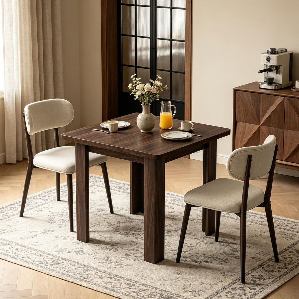 31.5" Square Dining Table Set for 2, with 2 Walnut Metal Legs Dining Chairs