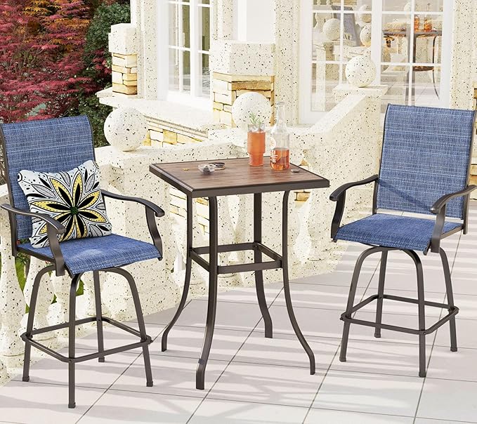 PHI VILLA 3Pcs Outdoor Swivel Bar Stools Set, Bar Height Patio Table and Chai...