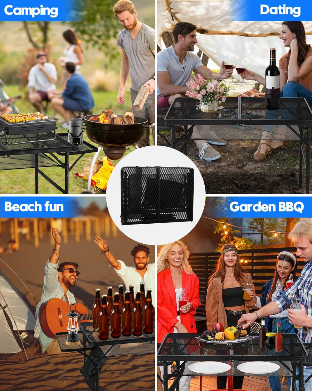 MSDADA Folding Grill Table, Height Adjustable Aluminum Outdoor Table