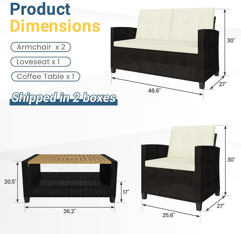 4 Piece Wicker Patio Furniture Set - Sturdy,Easy Assembly,Modern Design