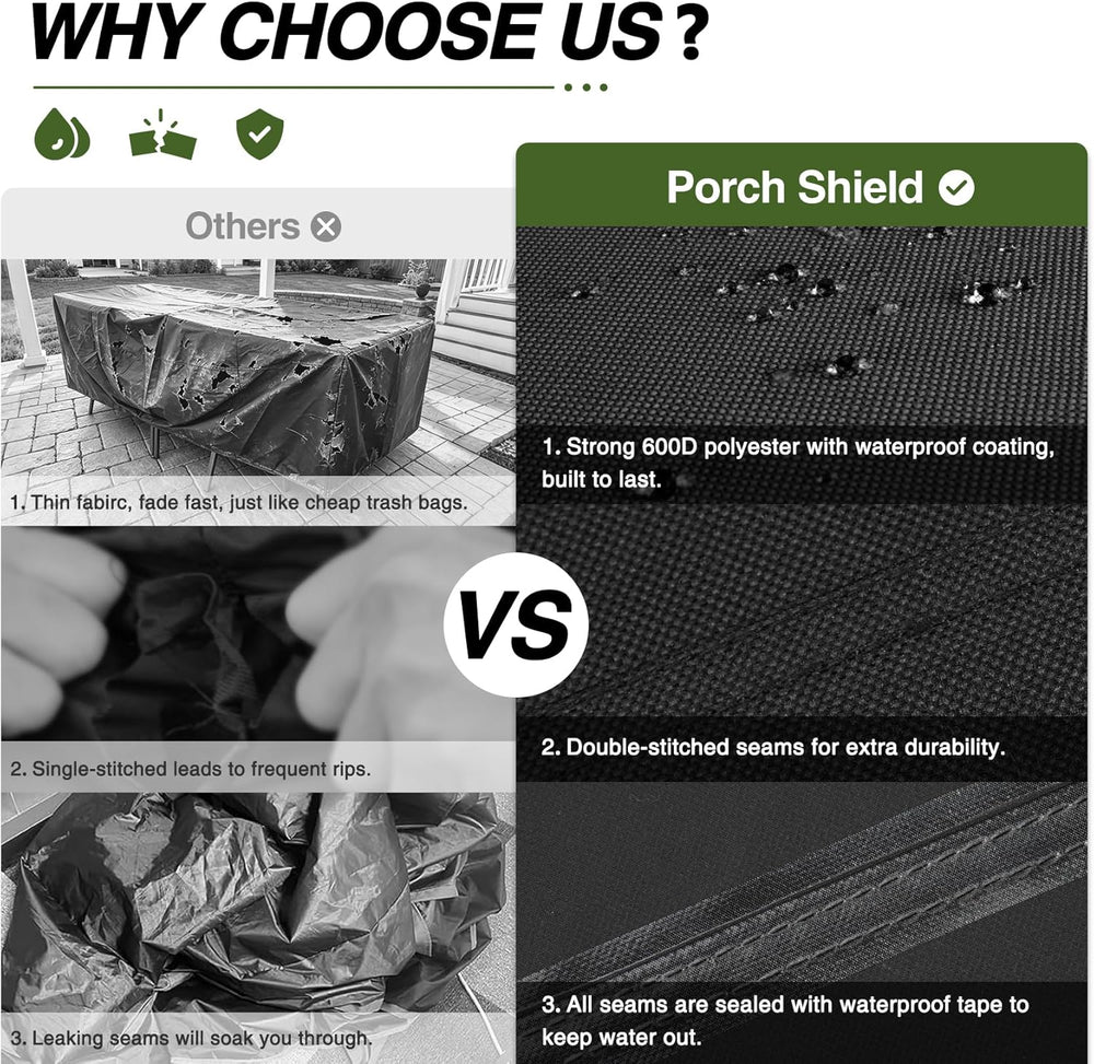 Porch Shield Waterproof Rectangular Patio Table Cover 125 x 73 inch, Black