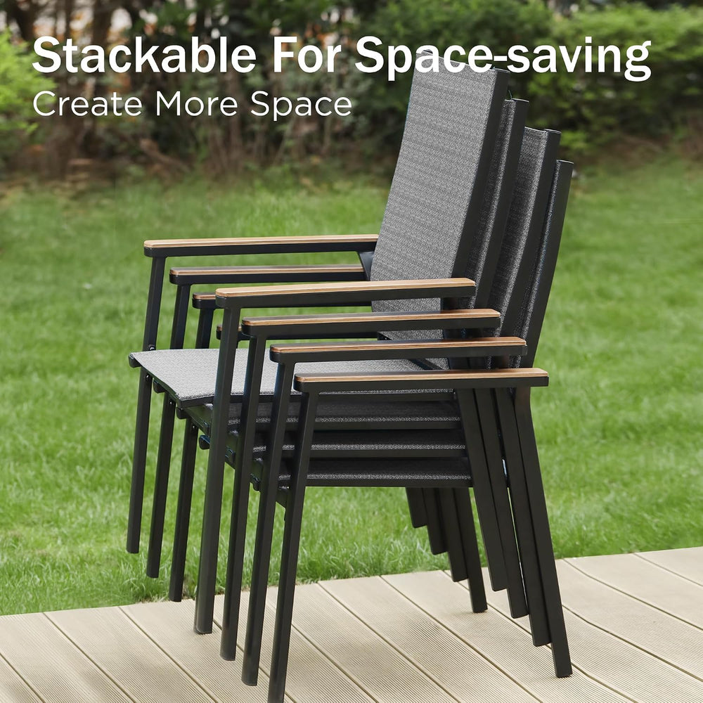 PHI VILLA Outdoor Dining Set for 8 w/Metal Table & Aluminum Chairs, Grey