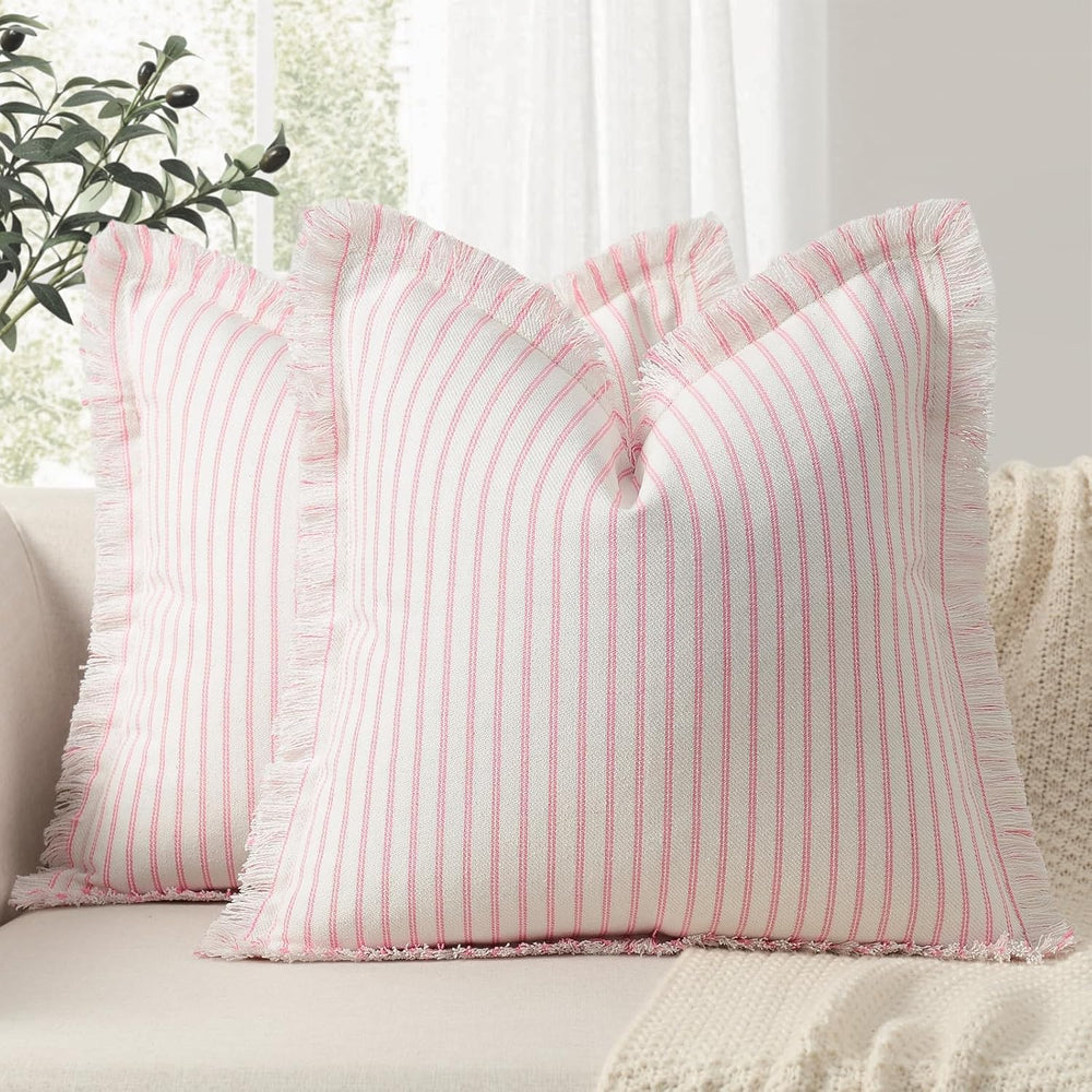 ZWJD Throw Pillow Covers 20x20 Set of 2 Striped Pillow Covers with Fringe Chi...