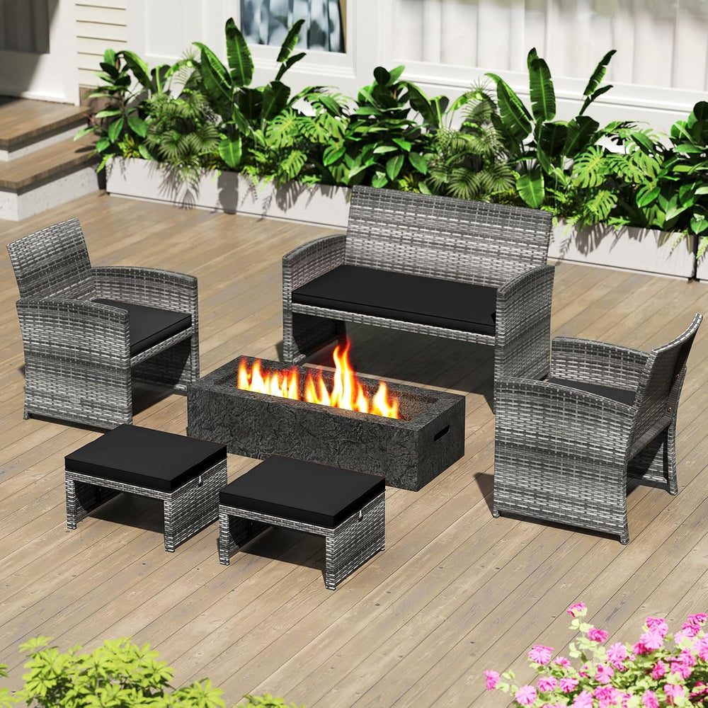 Tangkula 2 Pieces Patio PE Rattan Ottomans, Multipurpose Outdoor Footstool Fo...