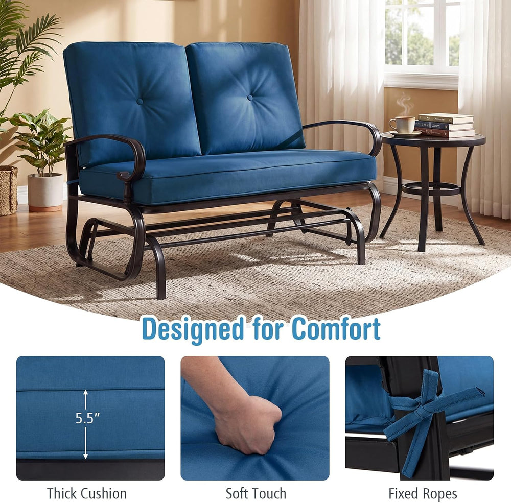 GIANTEX Outdoor Glider Bench, Patio 2 Person Loveseat with Removable Cushion,...