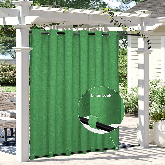 Easy-Going Linen Look Outdoor Curtains Waterproof Windproof Porch Curtains, S...