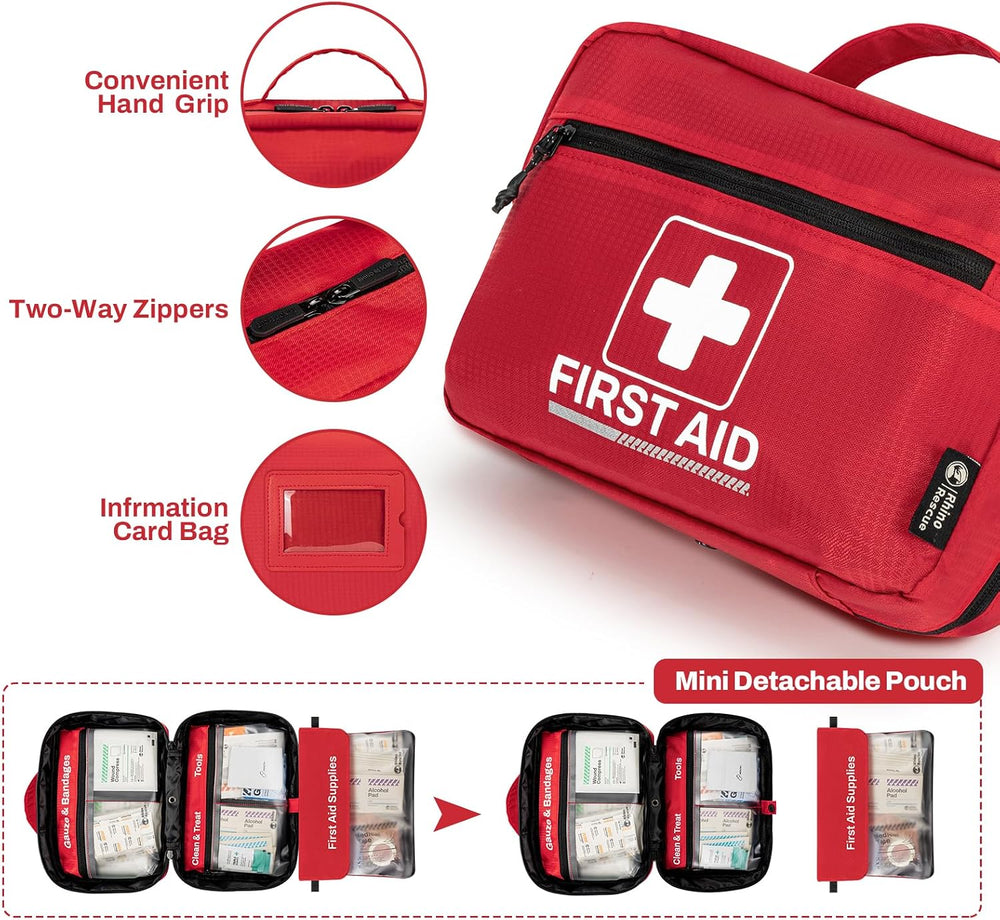 RHINO RESCUE Home First Aid Kit,240pc Medical kit for Car, School, Business
