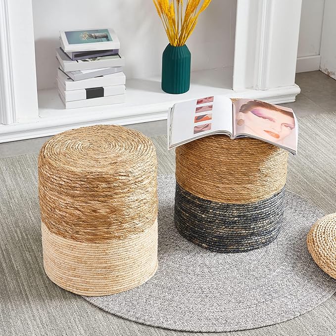 Wimarsbon Ottoman Poufs, 100% Natural Seagrass Pouffe, Hand Weave Round Foots...