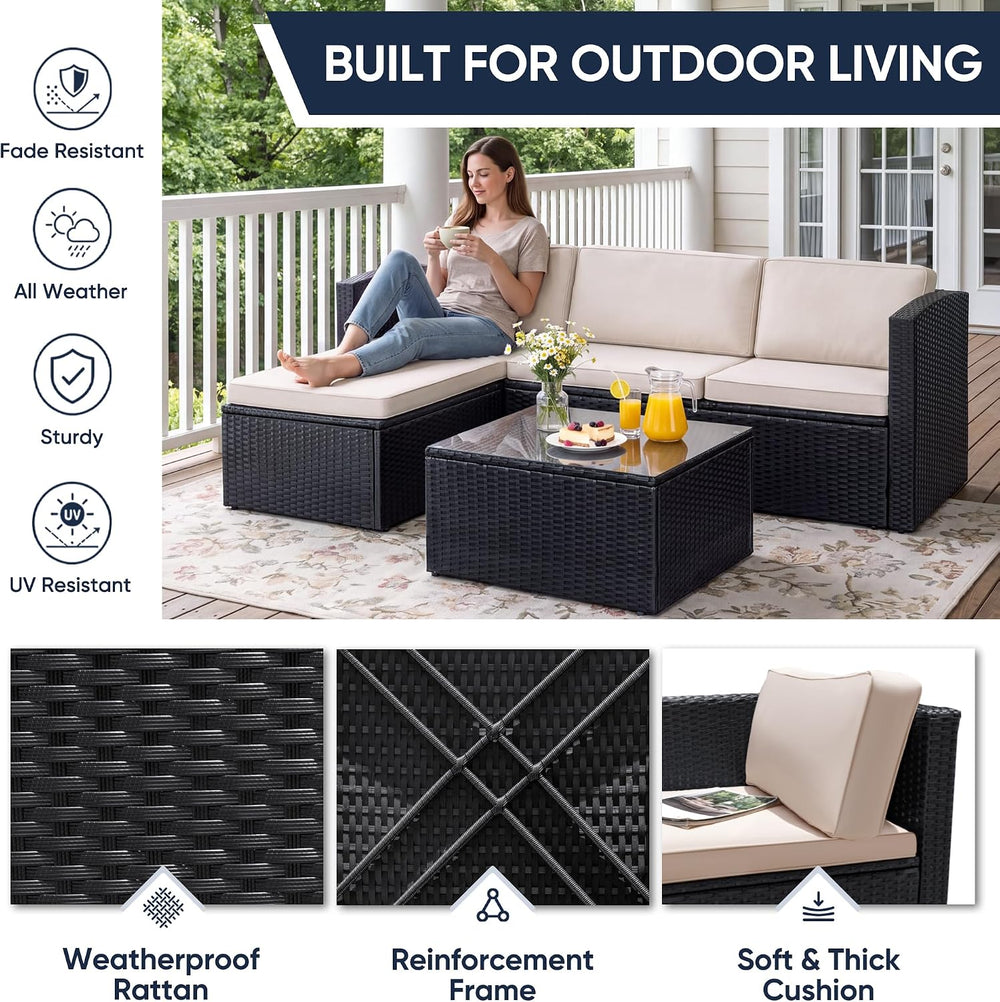 Greesum 3 Piece Patio Furniture Set Outdoor Wicker Rattan Sectional Sofa with...