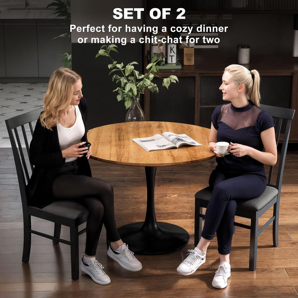 HOMCOM Wooden Dining Chairs Set of 2 Farmhouse Black and Gray