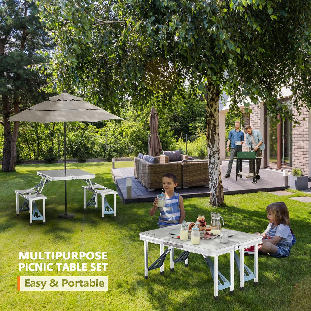 VINGLI 4Ft Folding Camping Picnic Table with Seats/Umbrella Hole-265 Lbs Supp...