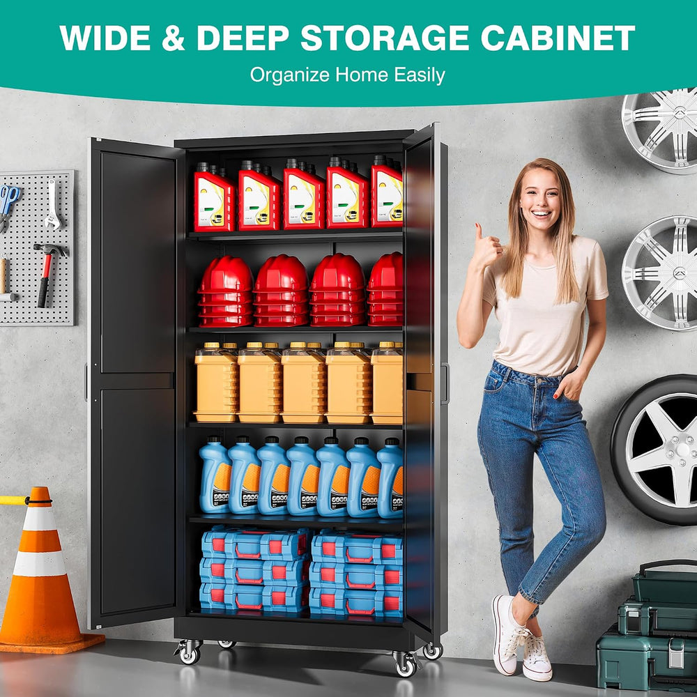 SISESOL 75" Tall Metal Storage Cabinet with Wheels,Wide & Deep Rolli...